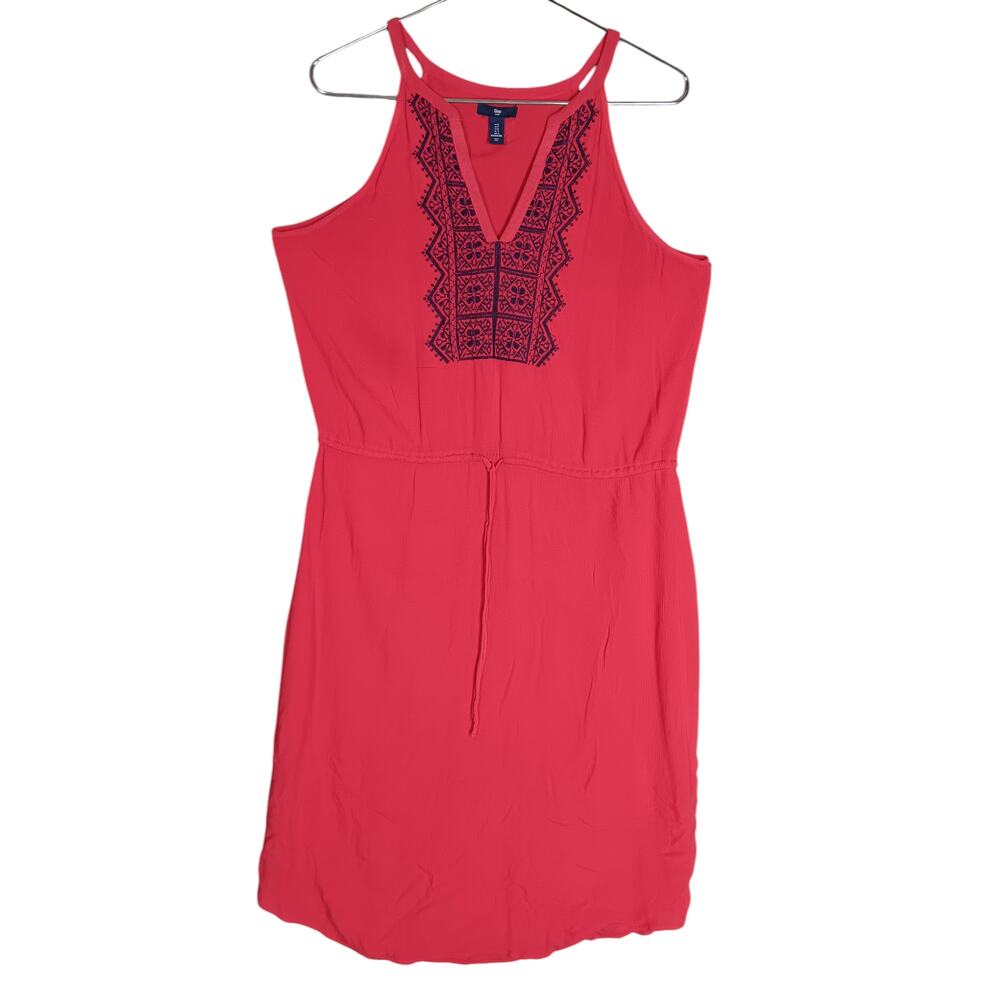 GAP Summer Dress Size Small Orange Red Purple Embroidery Sleeveless Drawstring